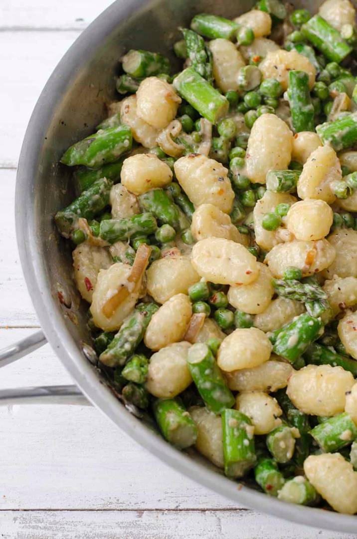 Cauliflower Gnocchi with Asparagus and Peas