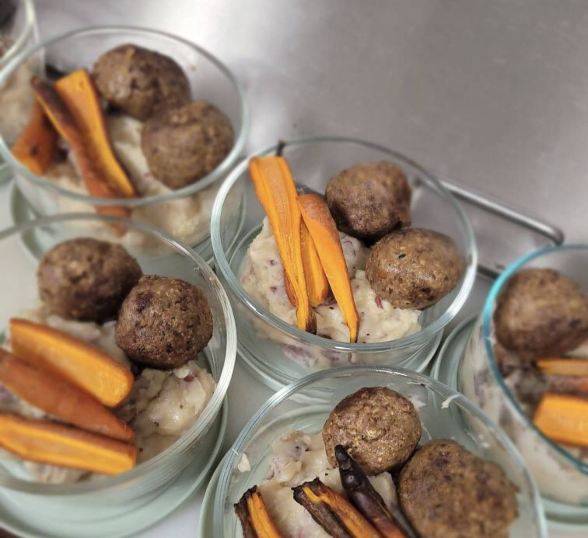 Local Beef Meatballs, Vegetables, and Mashed Potatoes