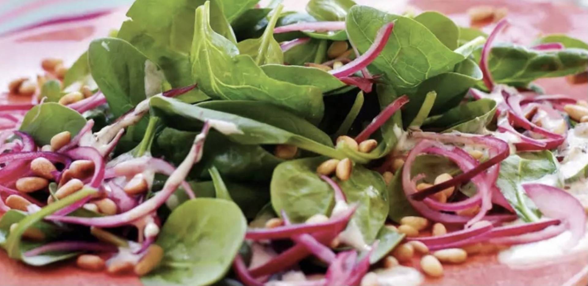 pine nut, pear arugula salad with tempeh