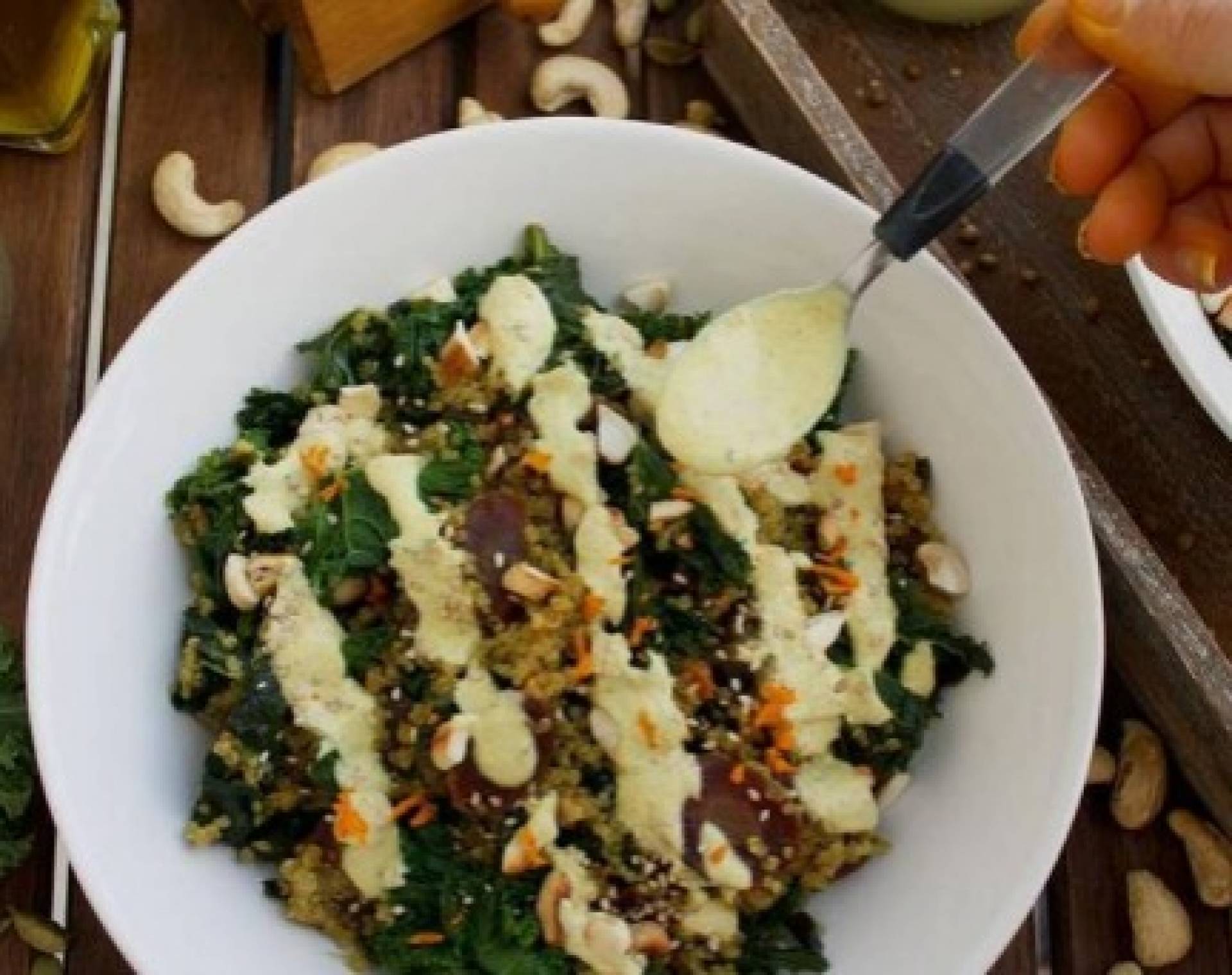 Kale salad with Sunflower Turmeric Vinaigrette