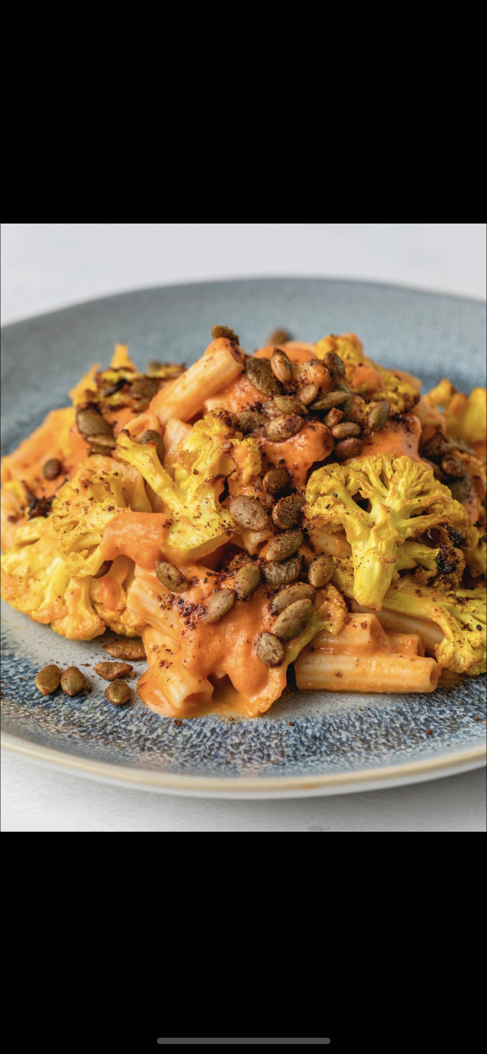 Butternut Romesco Penne with Roast Cauliflower and Tempeh