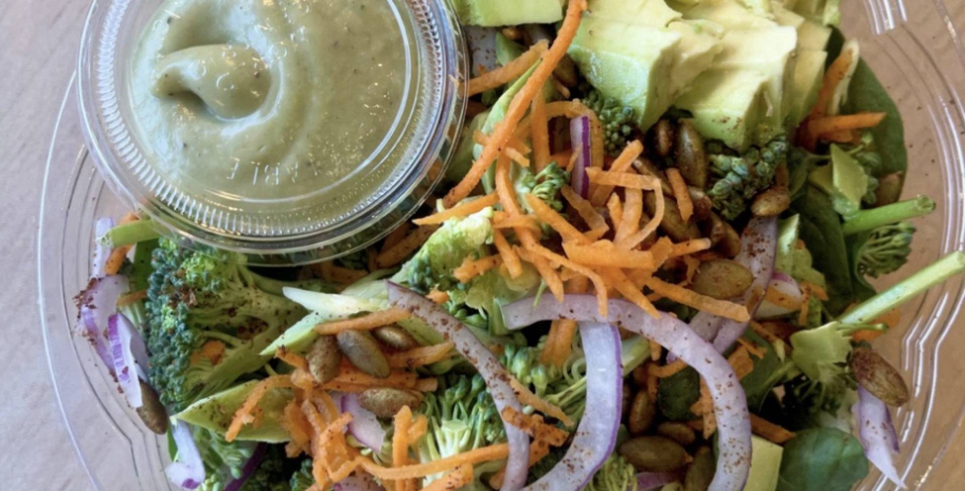 Broccoli Bowl with Creamy Goddess with Crispy Tofu