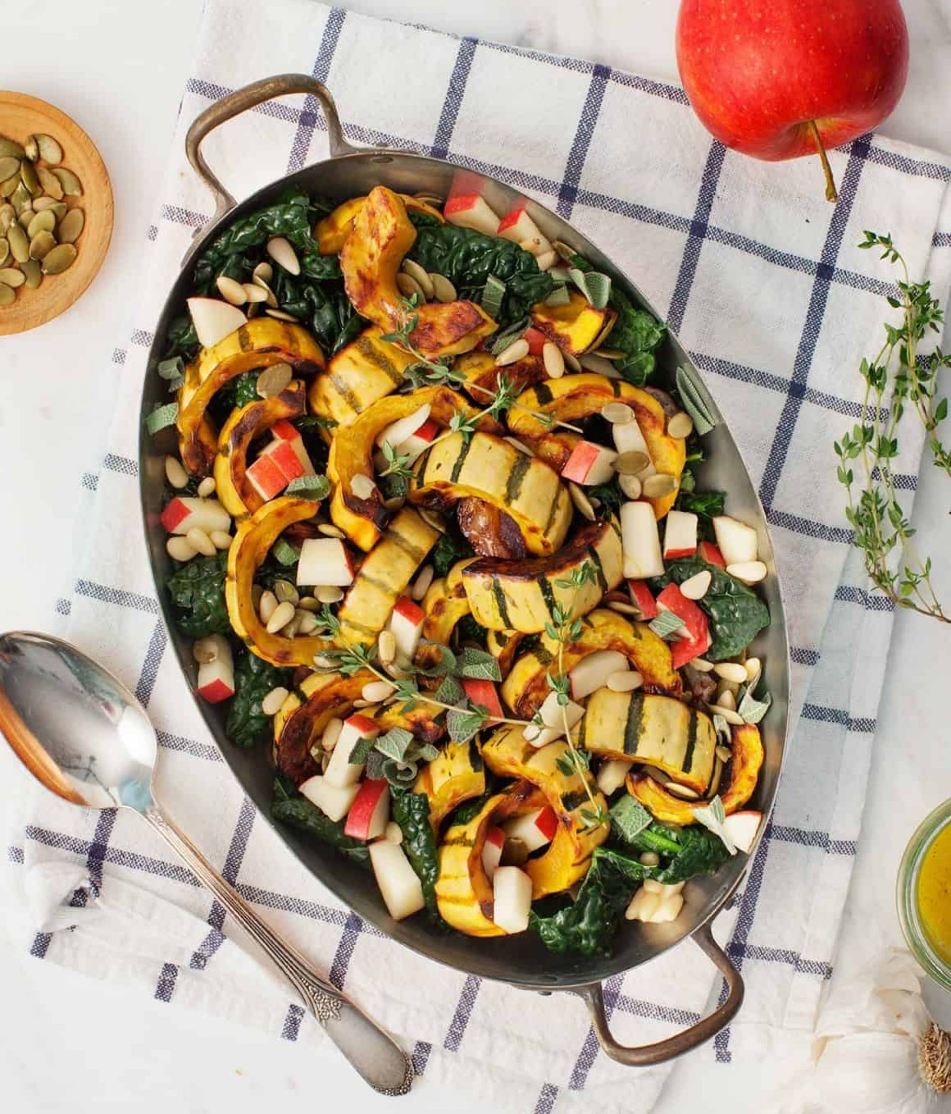 Roasted Squash and Apples Salad with Crispy Tofu