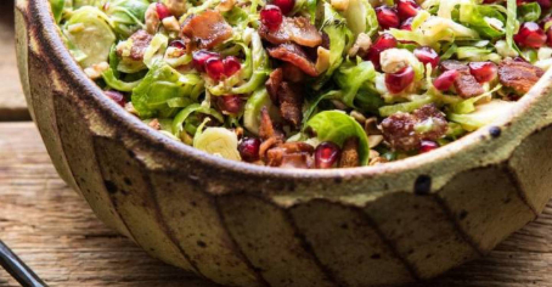 Shredded Brussels and Facon Salad with Misty Knoll Chicken