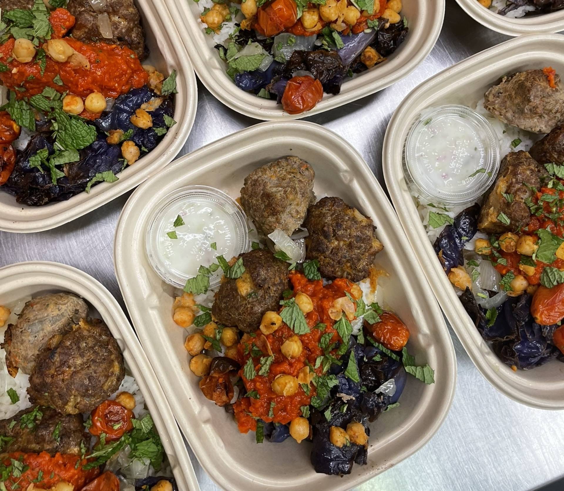 Harissa Meatballs with Vegetables and Rice