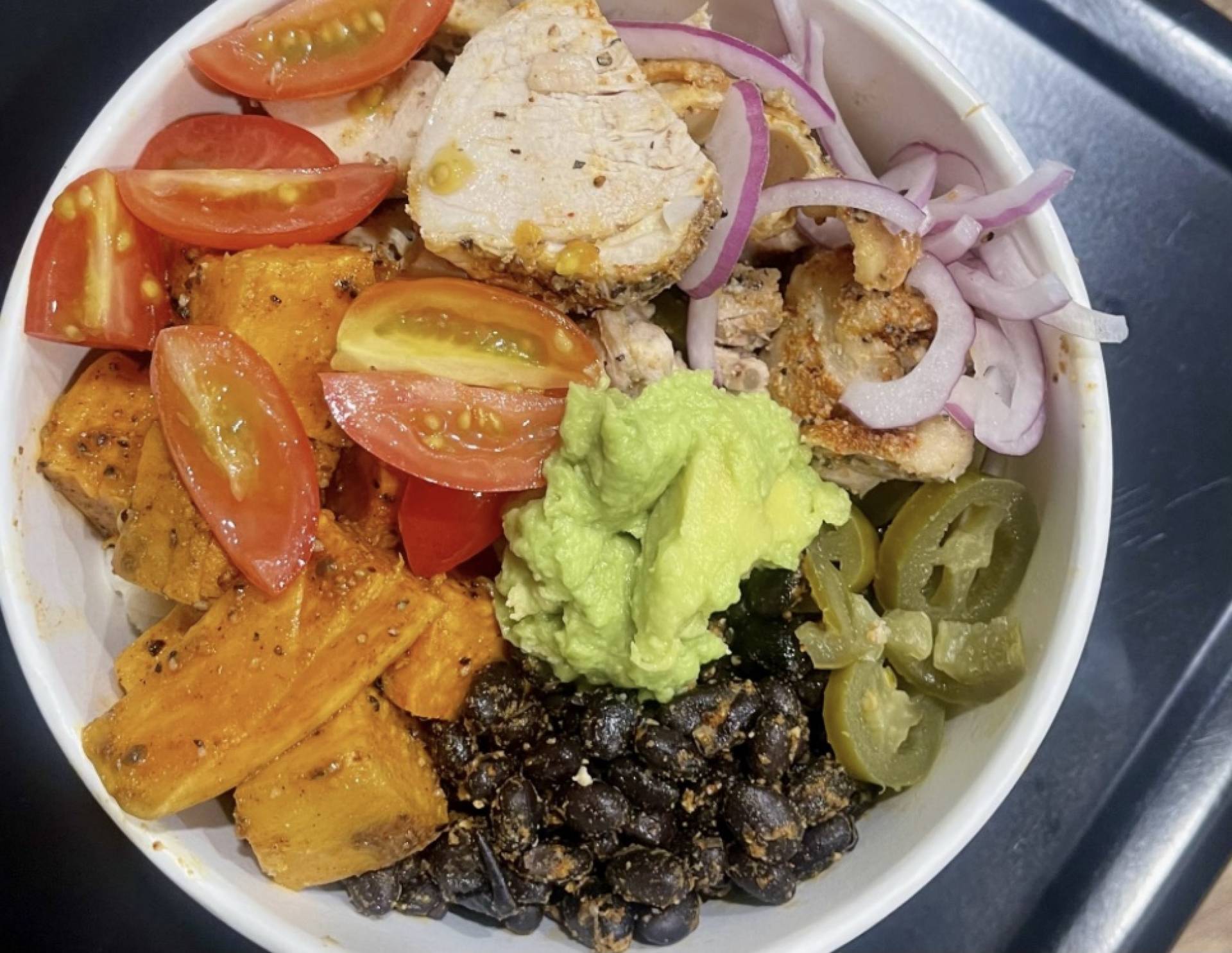 Sweet Potato Burrito Bowl with local Ground Beef