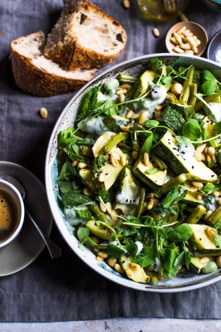 Roasted Zucchini, Green Bean and Edamame salad