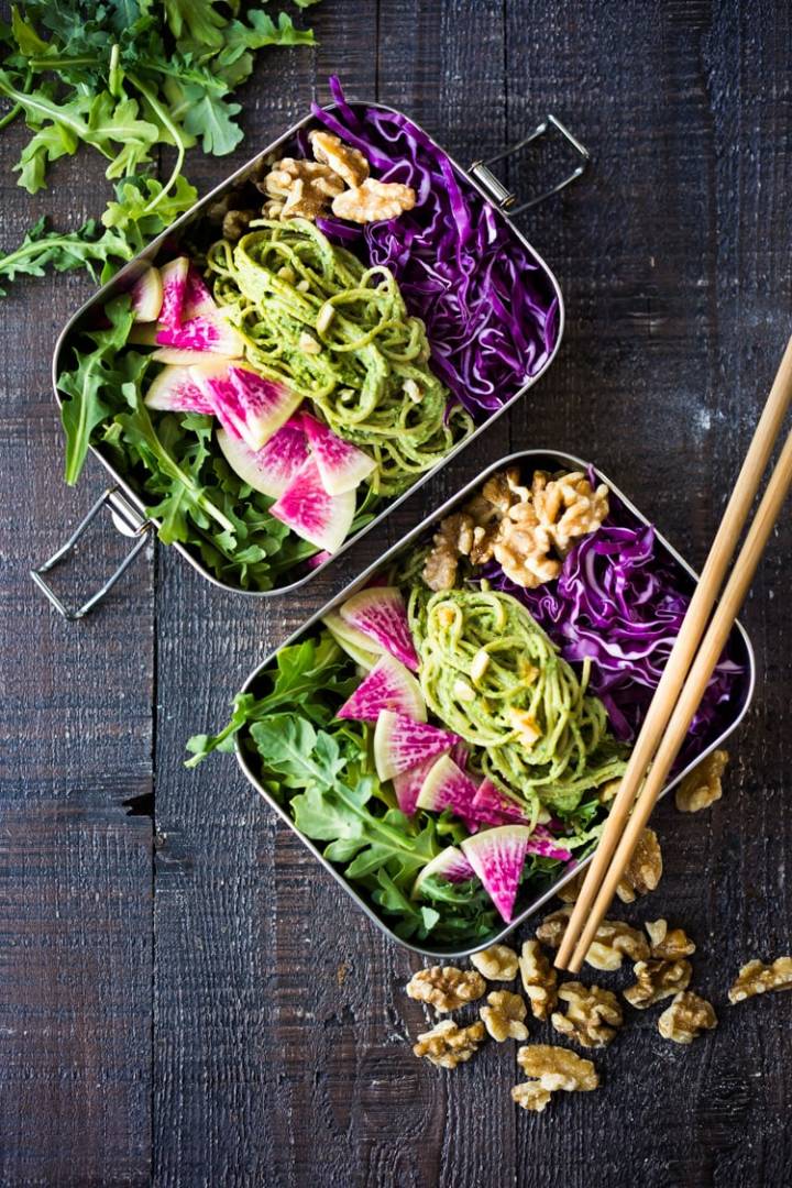 Zucchini Noodles with walnut superfood pesto