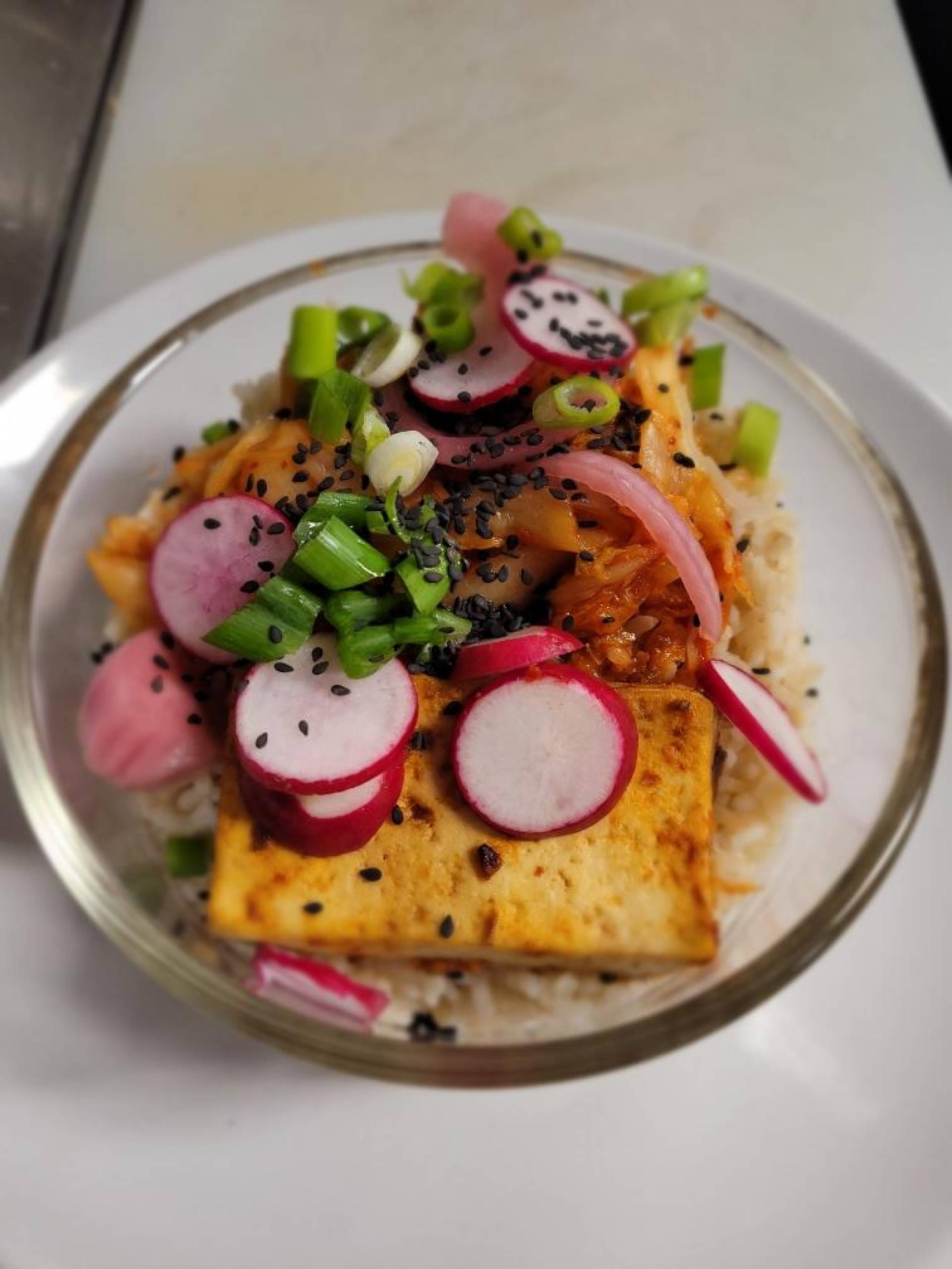 Crispy Tofu with Kimchee and Sesame Fried Rice